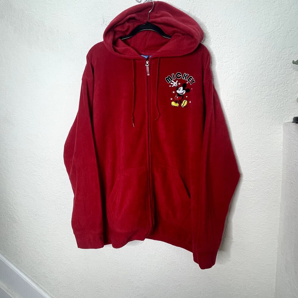 Disney Mickey Mouse Red Fleece Hoodie Women's 3X Plus Full Zip Embroidered